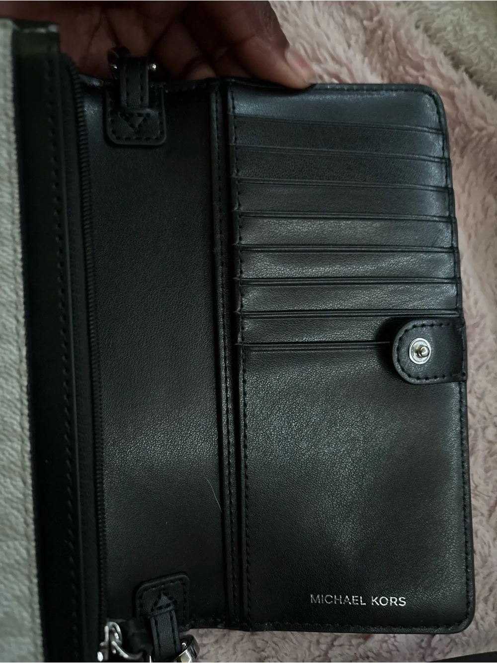 Michael Kors Black n Gray Crossbody Wallet with Black Strap
